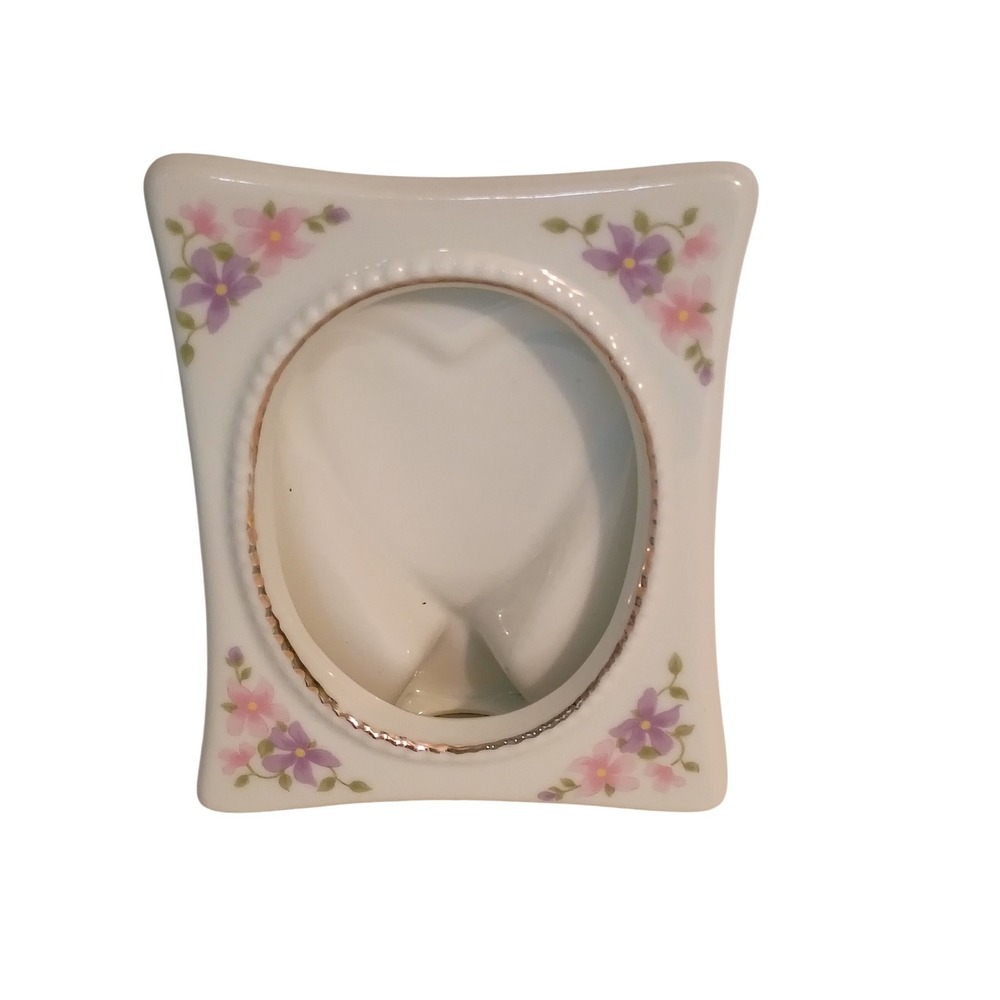 Paul Sebastian 1990 Vintage Ceramic Floral Picture Frame Gold Trim Heart Back